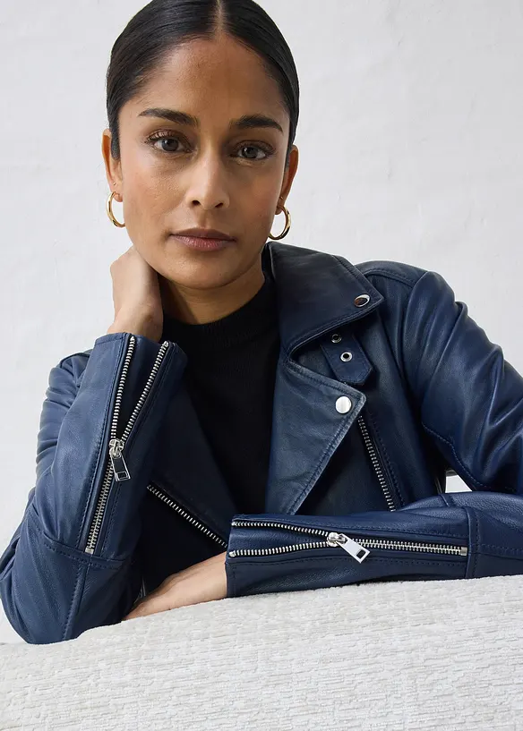 Veste biker en cuir nappa d&rsquo;agneau, bonprix