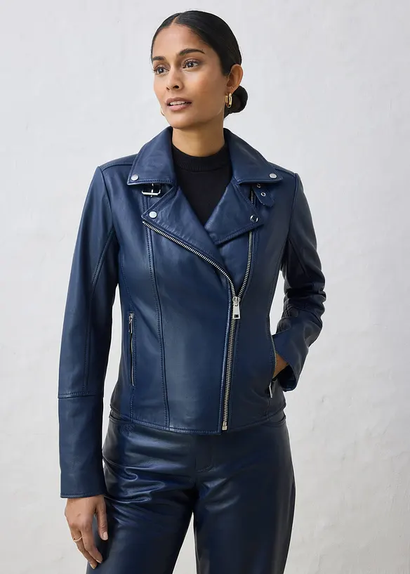 Veste biker en cuir nappa d&rsquo;agneau, bonprix