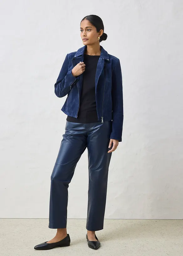 Veste biker en cuir velours, bonprix