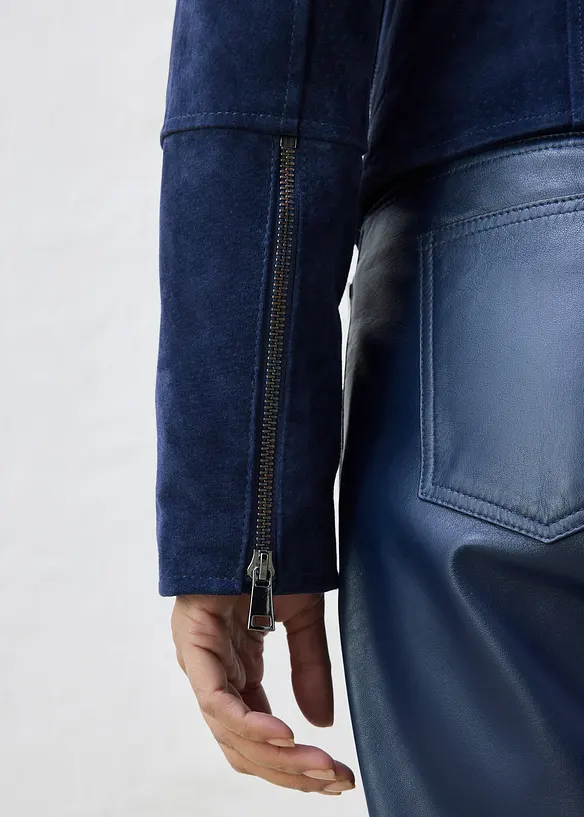 Veste biker en cuir velours, bonprix