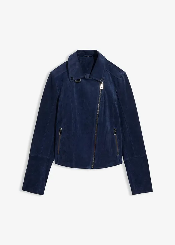 Veste biker en cuir velours, bonprix