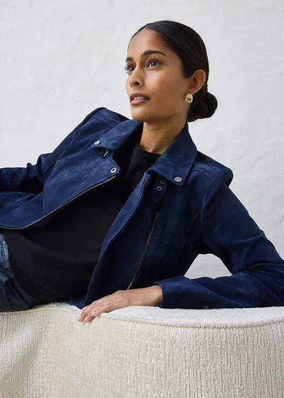 Veste biker en cuir velours, bonprix