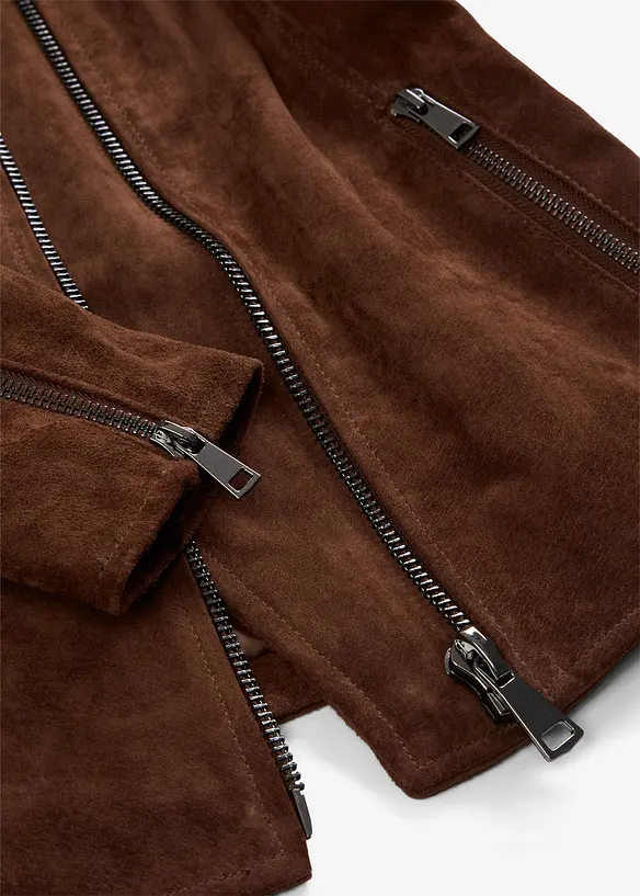 Veste biker en cuir velours, bonprix