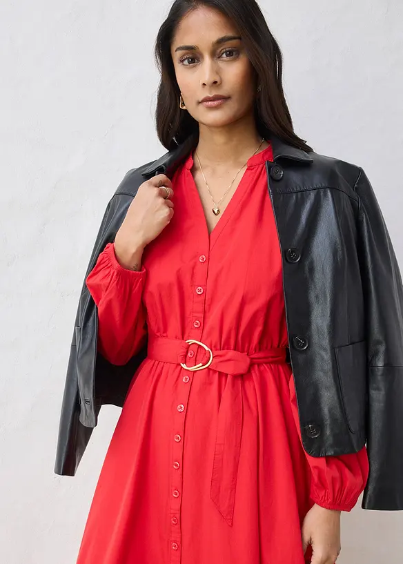 Robe-chemise en coton et soie avec ceinture, bonprix