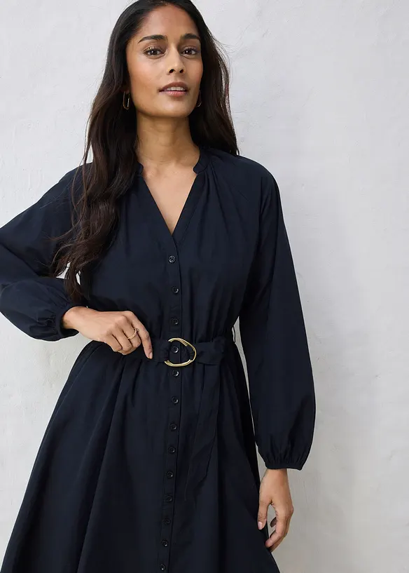 Robe-chemise en coton et soie avec ceinture, bonprix