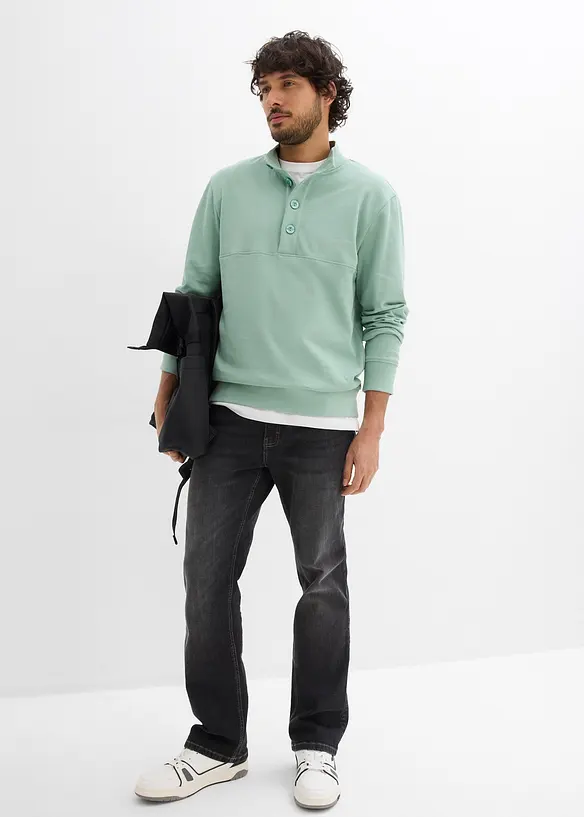 Sweat &agrave; col boutonn&eacute; 100% coton, bonprix