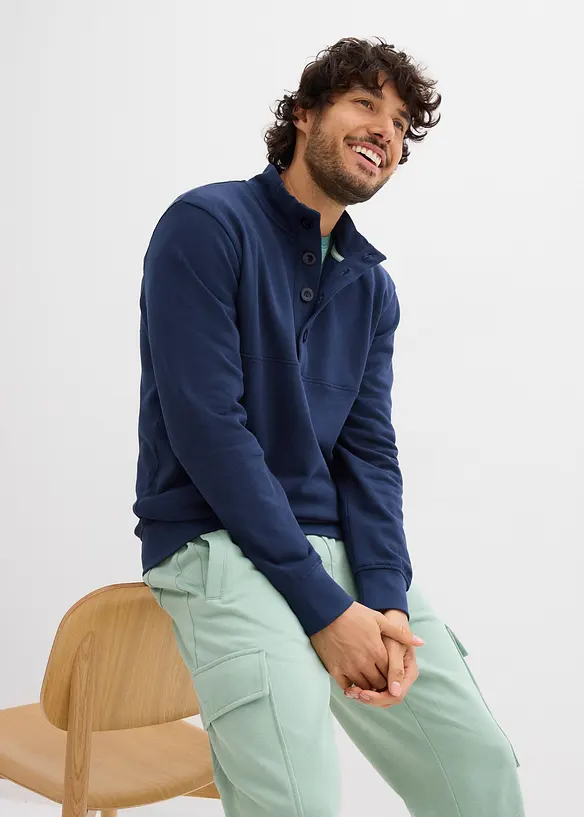 Sweat &agrave; col boutonn&eacute; 100% coton, bonprix