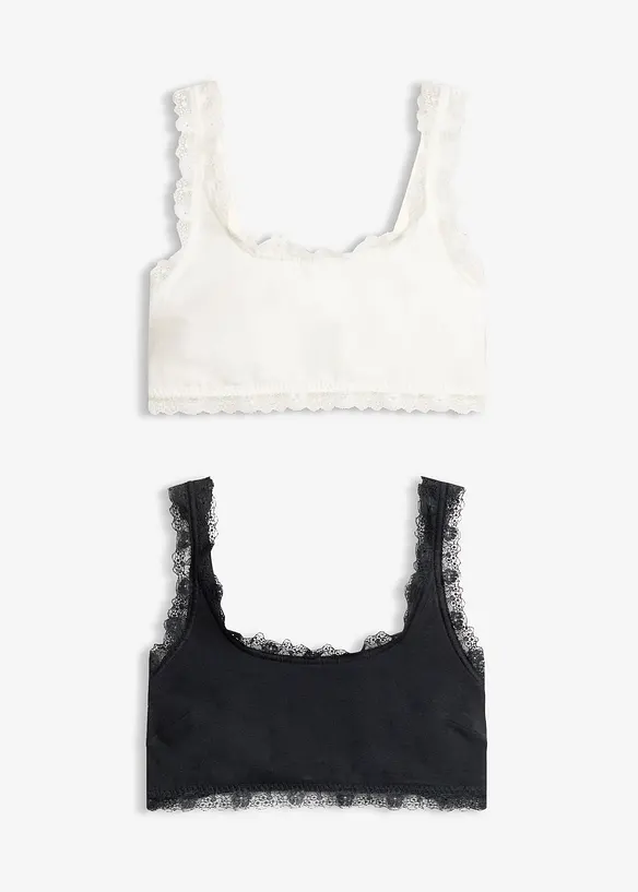 Lot de 2&nbsp;brassi&egrave;res coton avec dentelle, bonprix