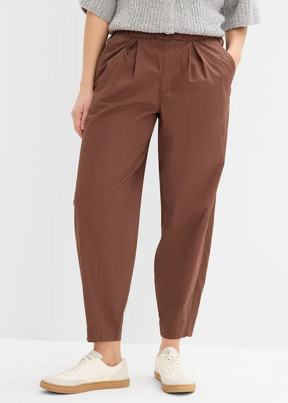 Pantalon barrel en twill &agrave; taille &eacute;lastiqu&eacute;e, bonprix