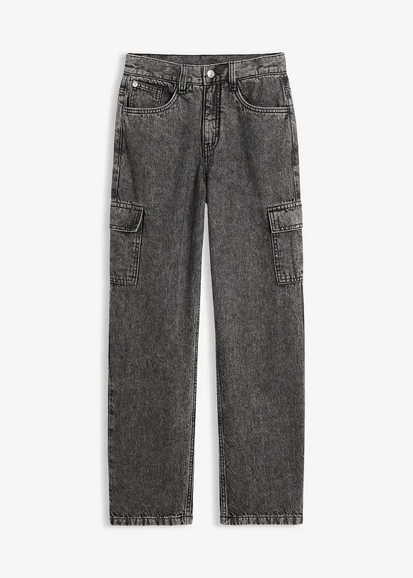 Jean cargo loose &agrave; taille r&eacute;glable, droit, bonprix