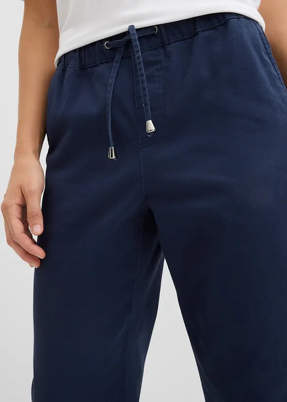 Pantalon barrel en twill, taille mi-haute &eacute;lastiqu&eacute;e, bonprix