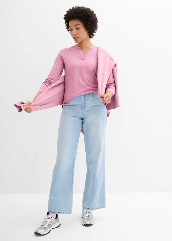 T-shirt long &agrave; col tunisien, bonprix