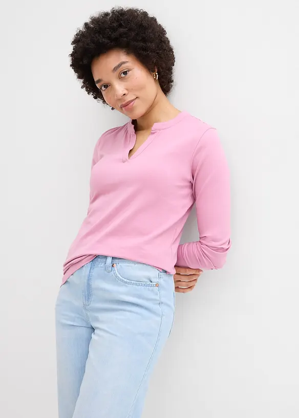 T-shirt long &agrave; col tunisien, bonprix