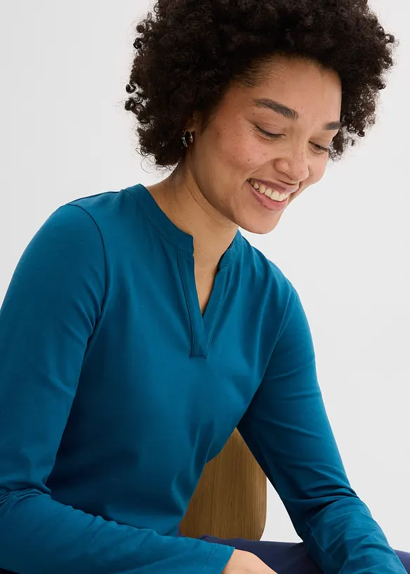 T-shirt long &agrave; col tunisien, bonprix