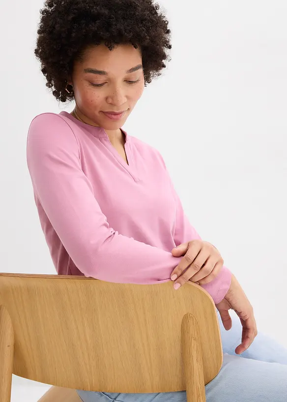 T-shirt long &agrave; col tunisien, bonprix