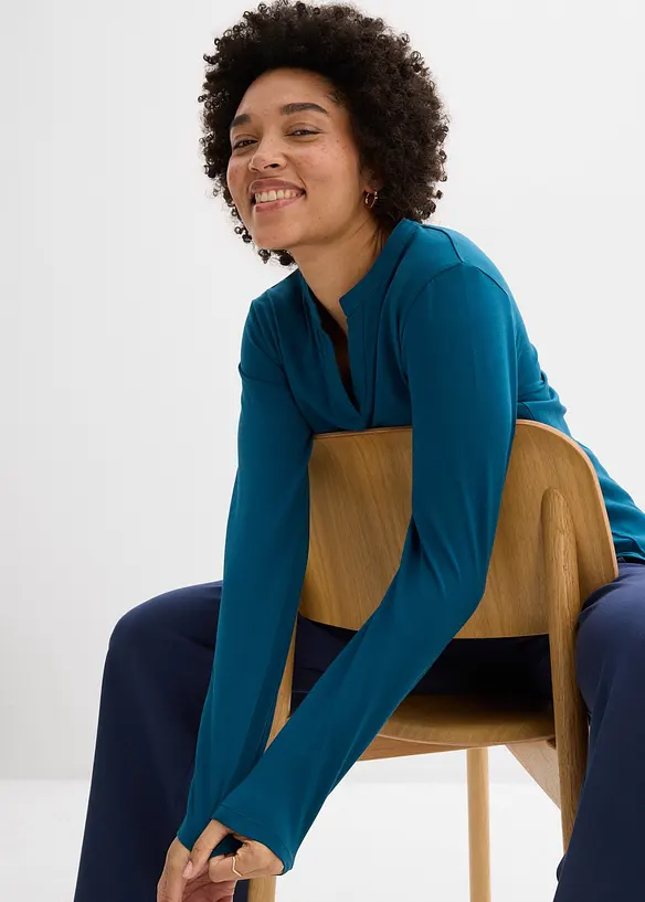 T-shirt long &agrave; col tunisien, bonprix