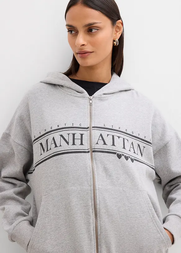 Sweat zipp&eacute; large &agrave; capuche, bonprix