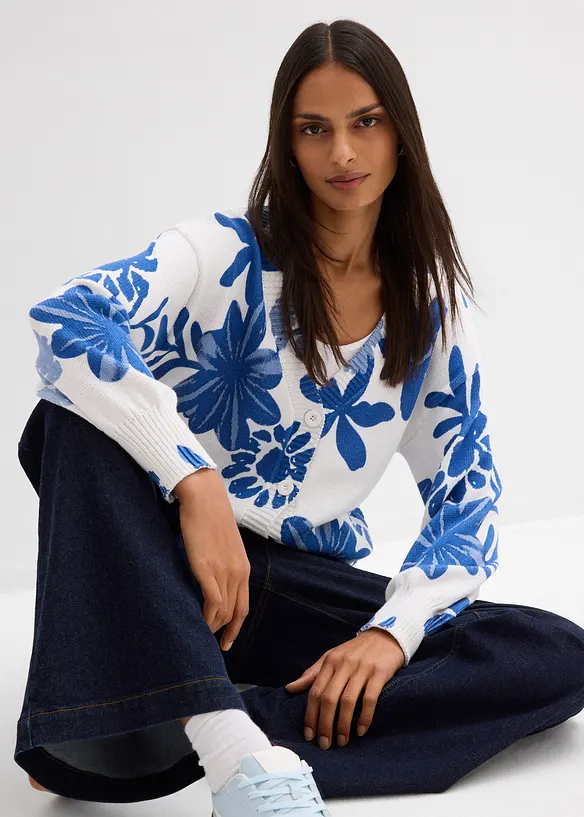 Gilet en maille &agrave; imprim&eacute; floral, bonprix