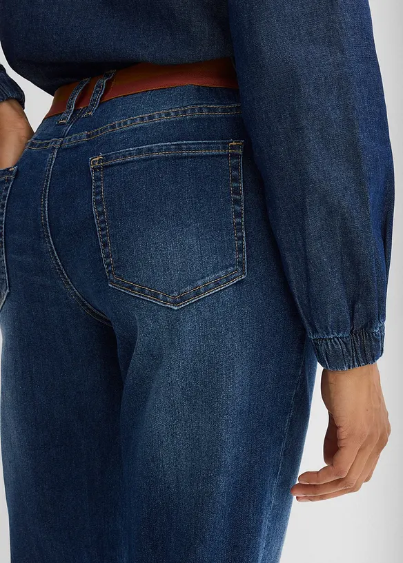 Jean boyfriend taille mi-haute et &eacute;lastiqu&eacute;e, bonprix