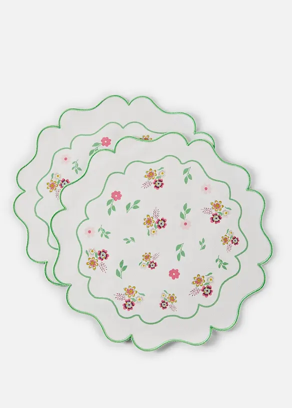 Lot de 2 sets de table ronds brod&eacute;s, bonprix