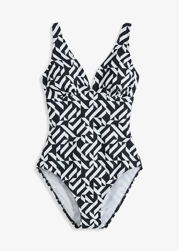 Maillot 1 pi&egrave;ce sculptant &agrave; col en V, maintien l&eacute;ger, bonprix