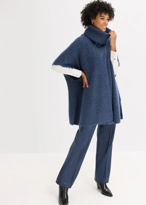Pull poncho en laine m&eacute;lang&eacute;e, bonprix