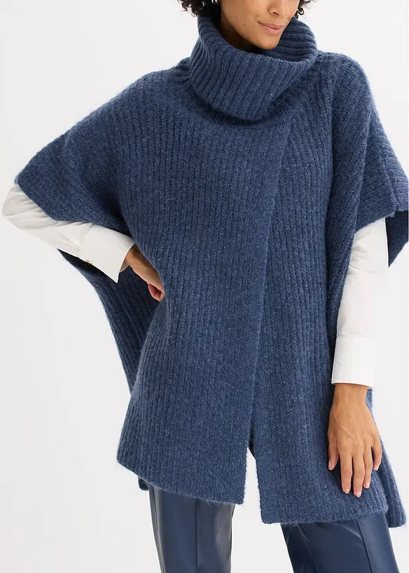 Pull poncho en laine m&eacute;lang&eacute;e, bonprix
