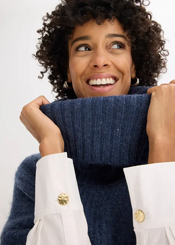 Pull poncho en laine m&eacute;lang&eacute;e, bonprix