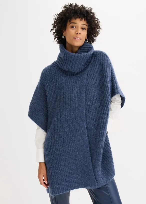 Pull poncho en laine m&eacute;lang&eacute;e, bonprix