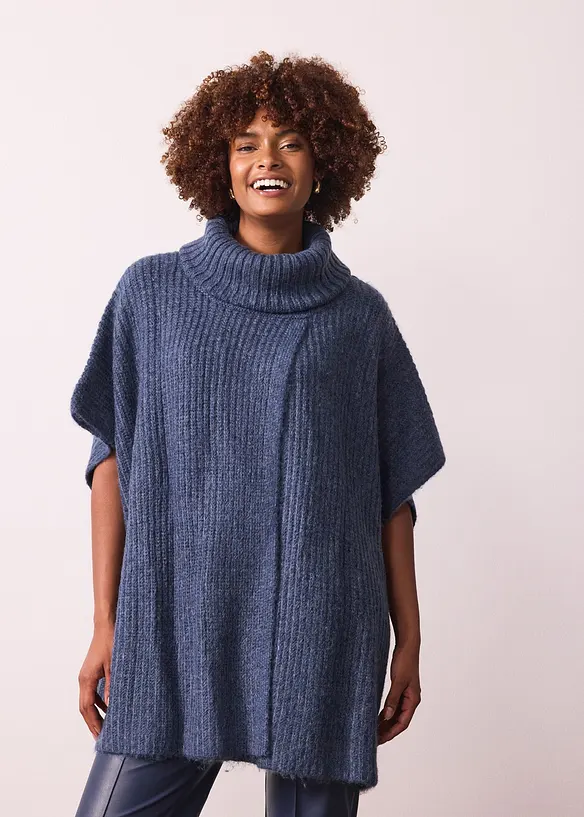 Pull poncho en laine m&eacute;lang&eacute;e, bonprix