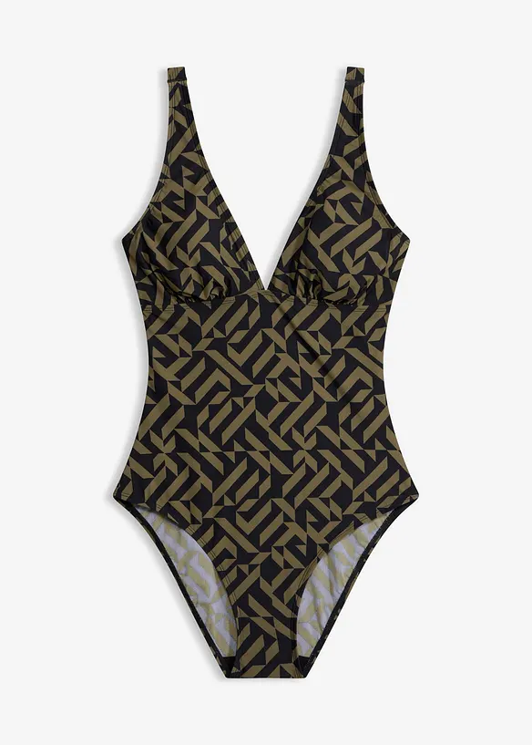 Maillot 1 pi&egrave;ce sculptant &agrave; col en V, maintien l&eacute;ger, bonprix