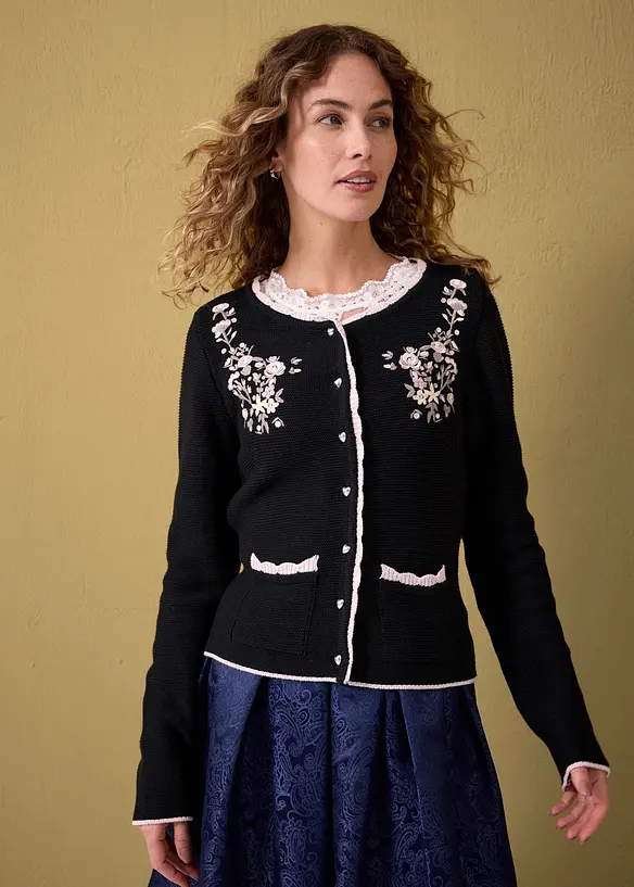 Joli gilet en maille bavarois avec broderie, bonprix