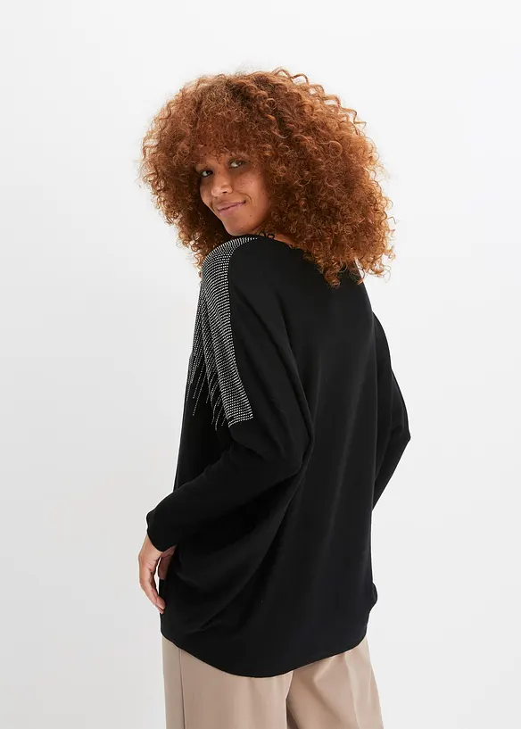 Pull en fine maille avec strass, bonprix