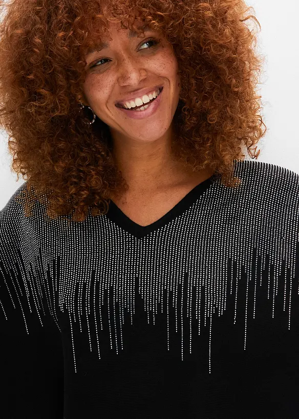 Pull en fine maille avec strass, bonprix