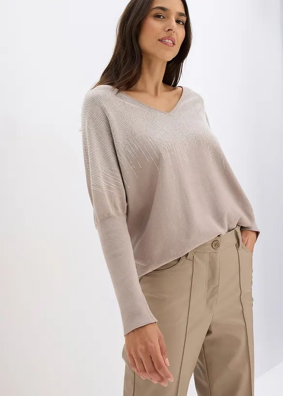 Pull en fine maille avec strass, bonprix