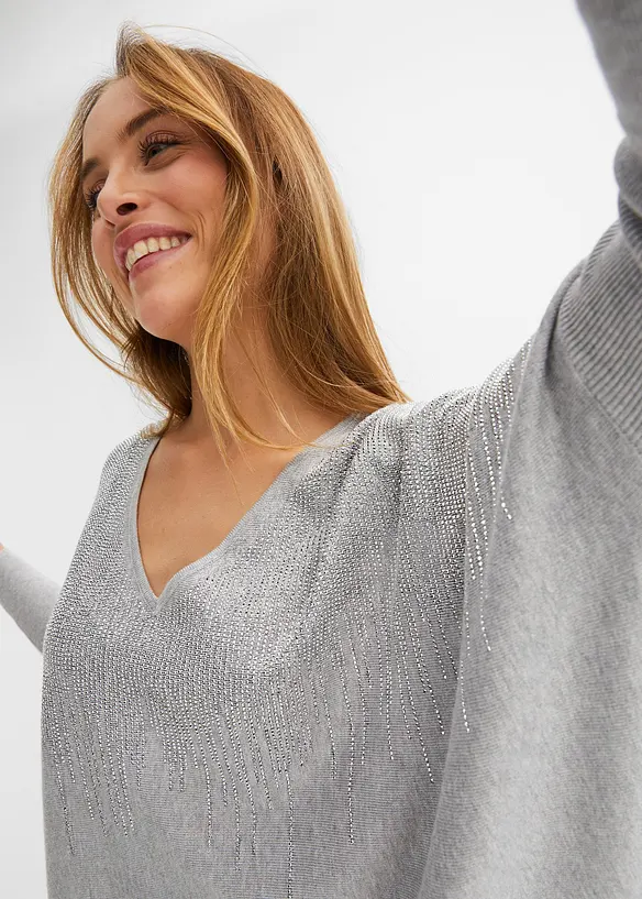 Pull en fine maille avec strass, bonprix