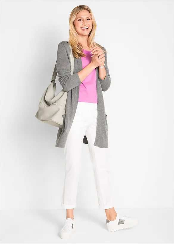 Gilet long en maille, manches longues, bonprix