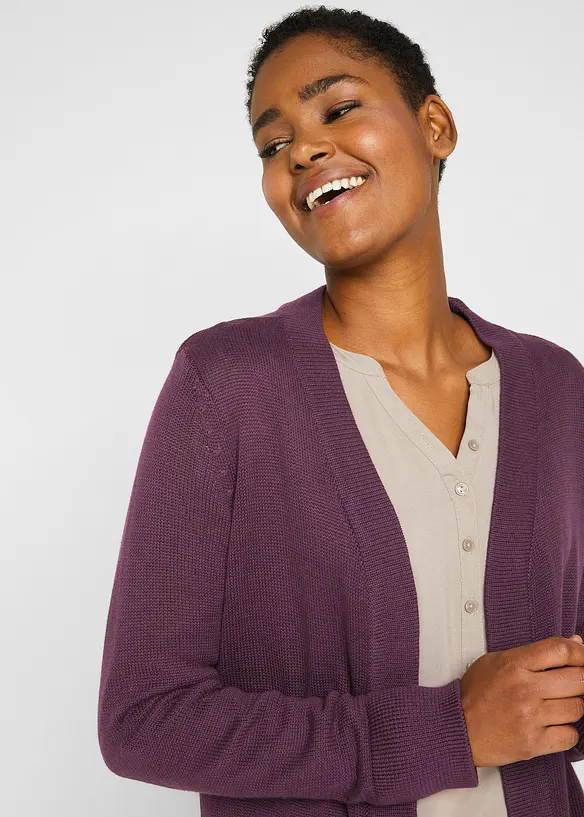 Gilet long en maille, manches longues, bonprix