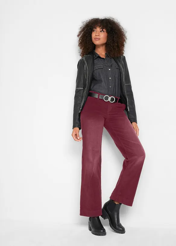 Pantalon large en velours c&ocirc;tel&eacute; extensible, bonprix