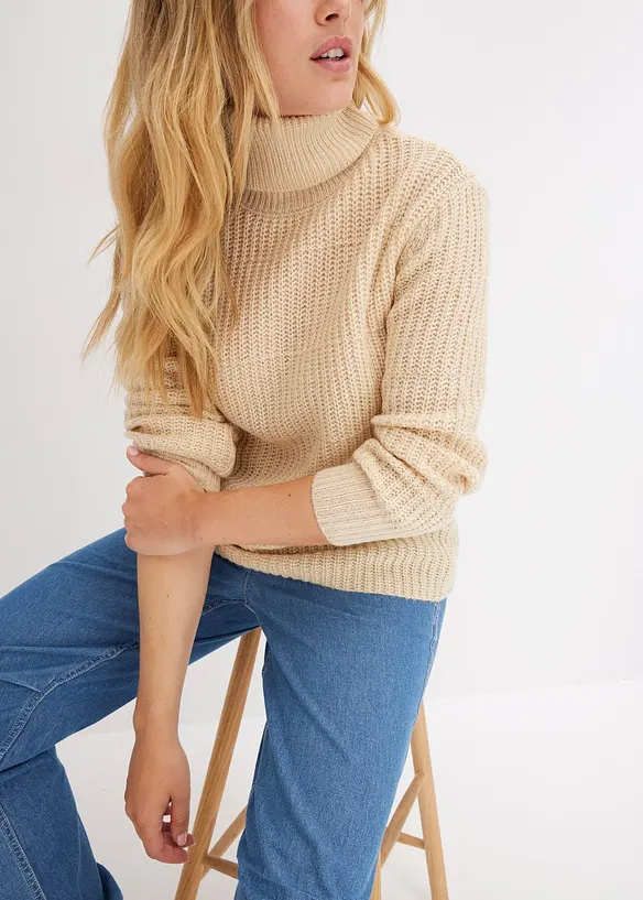 Pull en maille &agrave; col roul&eacute;, bonprix