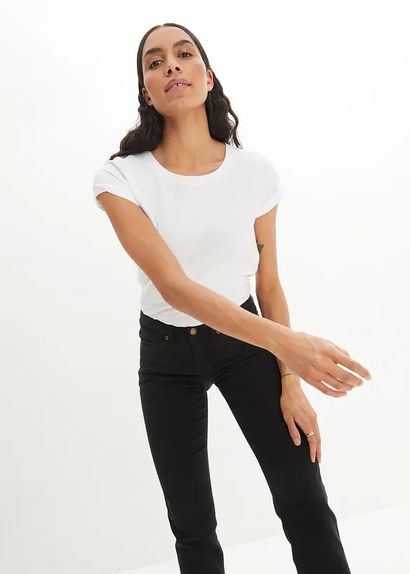 Jean droit taille mi-haute, extensible, bonprix