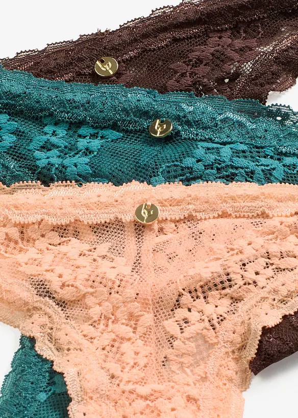 Lot de 3&nbsp;tangas &agrave; dentelle florale, bonprix