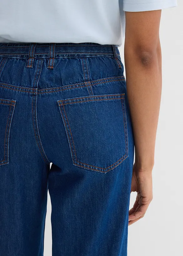 Jean droit et loose, taille mi-haute, coton, bonprix