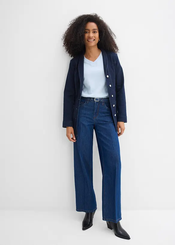 Jean droit et loose, taille mi-haute, coton, bonprix