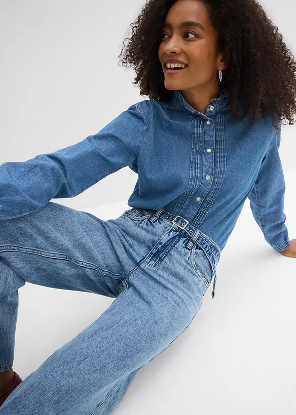 Jean droit et loose, taille mi-haute, coton, bonprix