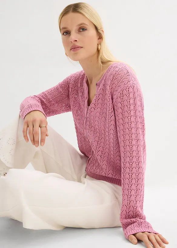 Gilet en maille ajour&eacute;e 100% coton, bonprix