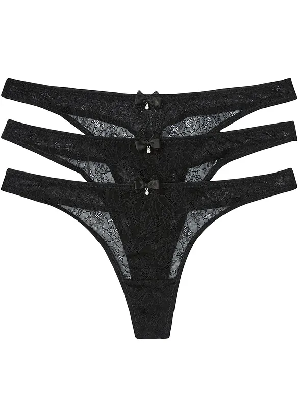 Lot de 3 strings en dentelle, bonprix