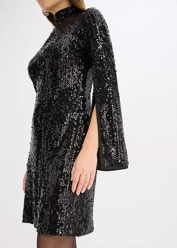 Robe &agrave; sequins et manches trompette, bonprix