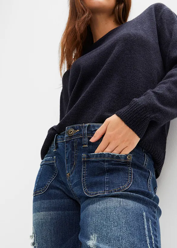 Jean &eacute;vas&eacute;, taille basse, extensible, bonprix