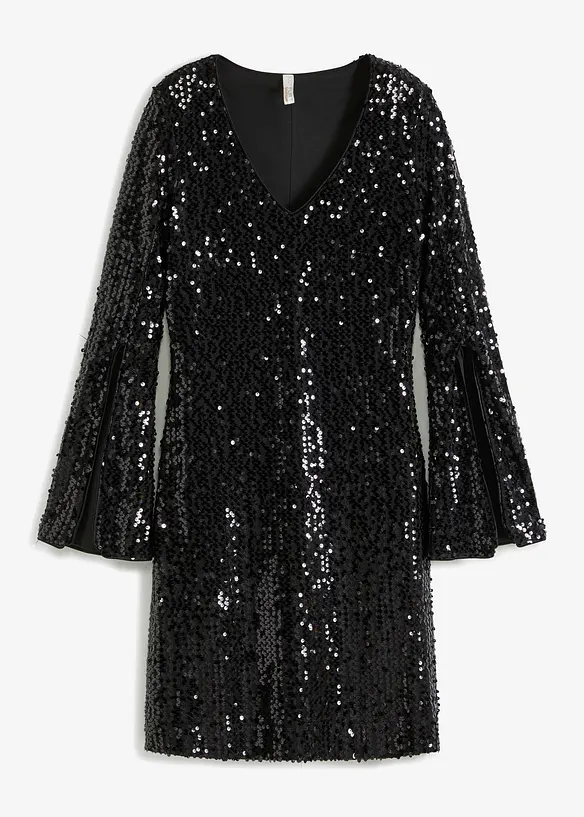 Robe &agrave; sequins et manches trompette, bonprix